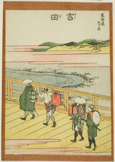 Yoshida, sarjasta "Fifty-three Stations of the Tokaido (Tokaido gojusan tsugi)" tekijältä Katsushika Hokusai