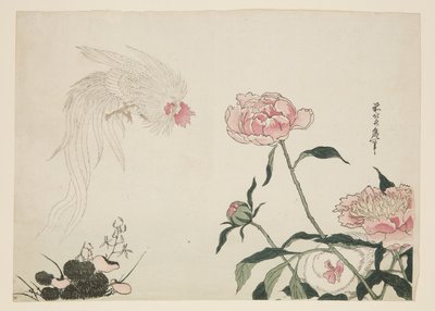 Pitkähäntäkukot kukkien joukossa (värillinen puupainatus) tekijältä Katsushika II (fl.1820 50) Taito