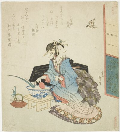 Geisha katselee käkeä sarjasta "Katsushika-piirin viisi vuosittaista festivaaleja (Katsushika gosekku)" tekijältä Katsushika Taito II