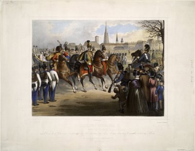 Nikolai I Venäjä 9. husaarirykmentin ""Graf Nadasdy"" everstinä Glacisissa Wienissä 30. joulukuuta 1845 - Katzler, Vinzenz (1823-1882) - 1846 - Värilitografia - 39x50,4 - Yksityinen Kokoelma tekijältä Katzler Katzler