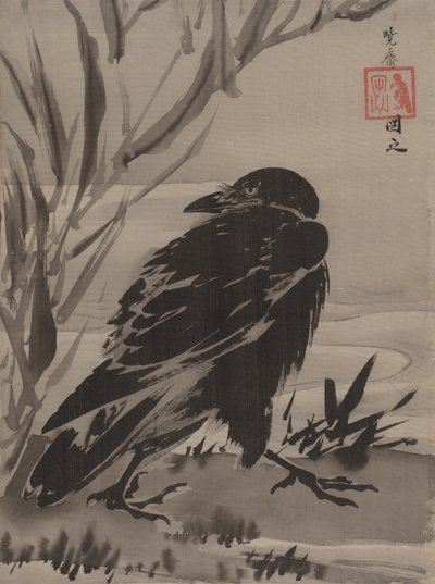 Varis ja ruoko puron varrella, n. 1887. tekijältä Kawanabe Kyosai