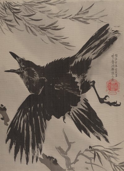 Crow and Willow Tree, marraskuu 1887. tekijältä Kawanabe Kyosai