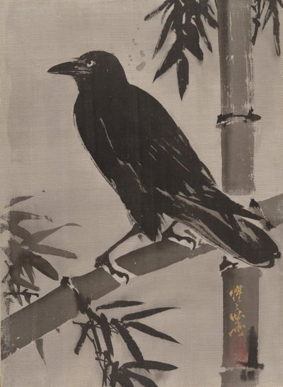 Crow on Bamboo Branch, n. 1887. tekijältä Kawanabe Kyosai