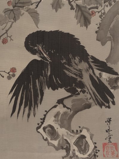 Varis oksalla, n. 1887. tekijältä Kawanabe Kyosai