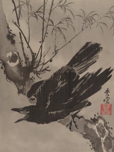 Varis oksalla, n. 1887. tekijältä Kawanabe Kyosai