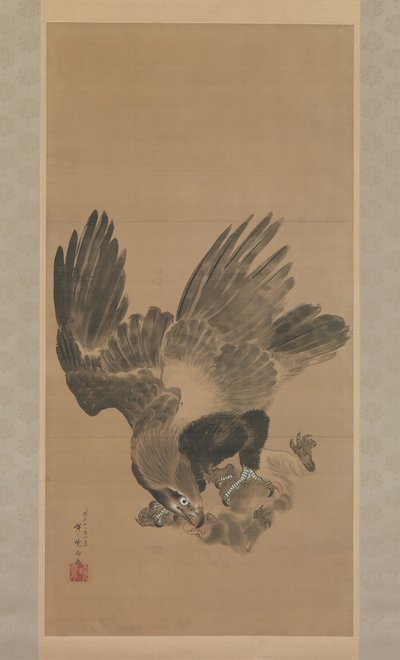 Kotka hyökkää apinaan, 1885. tekijältä Kawanabe Kyosai