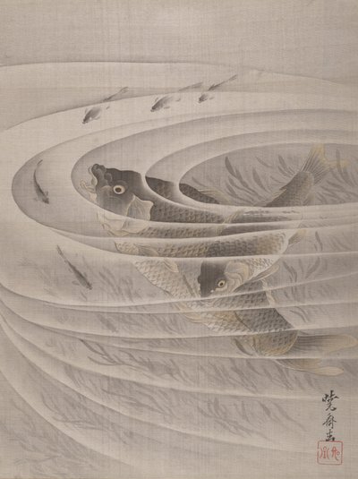 Kala porealtaassa, n. 1887. tekijältä Kawanabe Kyosai