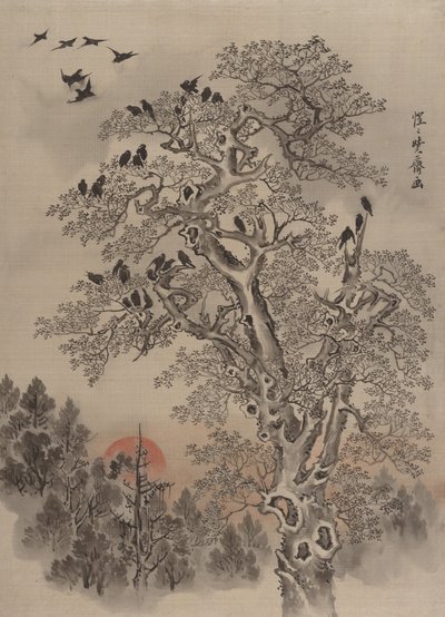 Crows at Dawn, n. 1887. tekijältä Kawanabe Kyosai
