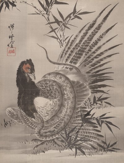 Käärmeen pyytämä fasaani, n. 1887. tekijältä Kawanabe Kyosai