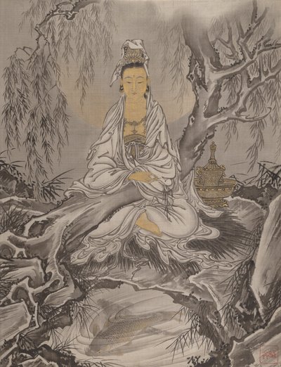 Valkoviittainen Kannon, n. 1887. tekijältä Kawanabe Kyosai