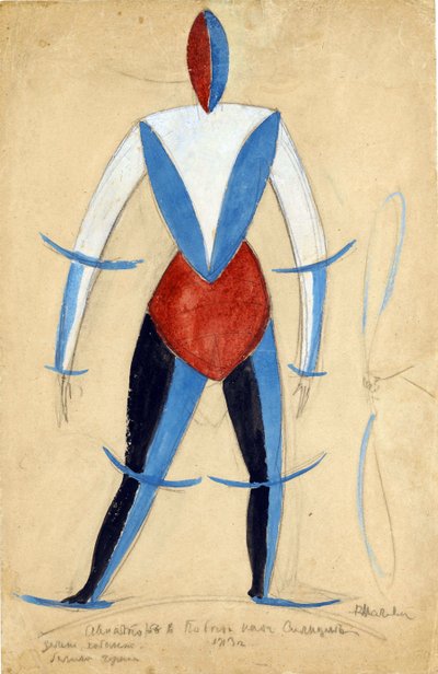 Lentäjä. A. Kruchenykh par Malevich, Kasimir Severinovich (1878-1935) pukusuunnittelu oopperaan Victory over the sun tekijältä Kazimir Severinovich Malevich