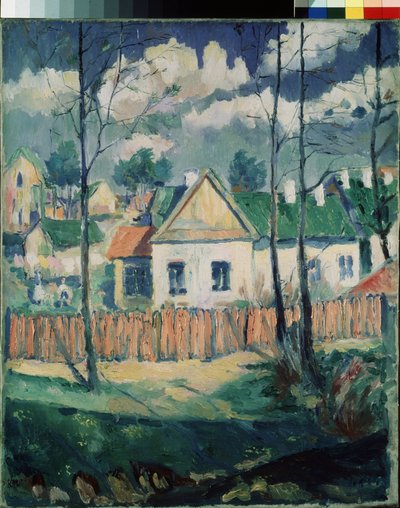 Kevät. Maisema pienellä talolla. (Kevät. Maisema pienellä talolla). maalaus Kasimir Severinovich Malevich (Malevich, Malevic) (1878-1935), öljy kankaalle tekijältä Kazimir Severinovich Malevich