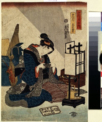 Kahdentoista kuukauden sarja: ""kahdestoista kuukauden loppu"" Keisai Eisenin (1790-1848) painos (Ukiyo-e) 1840-1848 Pushkin Museum Moskova tekijältä Keisai Eisen