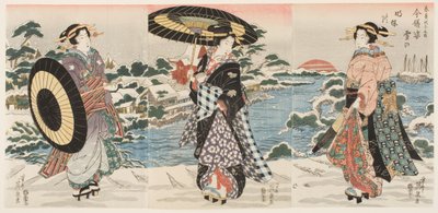 Moderneja hahmoja aamunkoitteessa lumisena päivänä (Imayō sugata yuki no akebono) tekijältä Keisai (1790 1848) Eisen