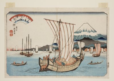 Returning Sails at Shiba Bay (Shibaura no kihan) (värillinen puupalikkaprintti) tekijältä Keisai Eisen