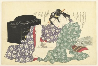 Rakastava pariskunta lakkakaappiin tekijältä Keisai Eisen (attributed to)