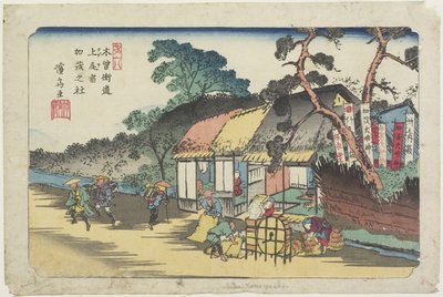 Nro 6: Kamon pyhäkkö lähellä Ageo-asemaa, 1830-1844 tekijältä Keisai Eisen