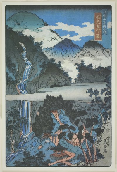 Nunobiki-putoukset Jakko-pyhäkössä (Jakko Nunobiki no taki), sarjasta "Nikon vuoriston maisemapaikat (Nikkosan meisho no uchi)". tekijältä Keisai Eisen
