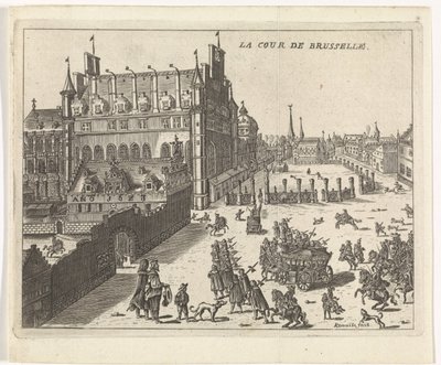 Näkymä Brysselin tuomioistuimesta, 1673. La cour de Brusselle (otsikko esineessä) tekijältä Kemnitz