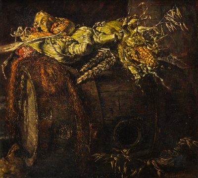 Old Barrel and Cobs of Corn (öljy kankaalle) tekijältä Kenneth Newton