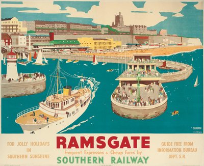 Southern Railway -juliste, joka mainostaa Ramsgatea tekijältä Kenneth Shoesmith and Verney L. Danvers