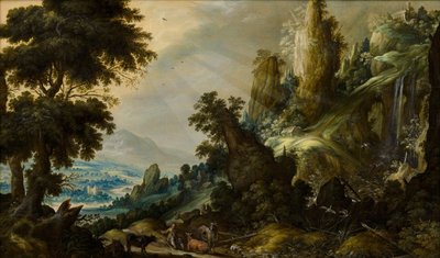 Vuoristomaisema ja vesiputous, 1605-1609 tekijältä Kerstiaen Keuninck de