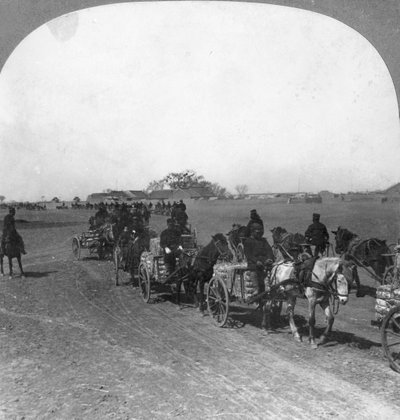 Japanilainen sotilaskuljetusjuna, Manchuria, 1906 tekijältä Keystone View Company
