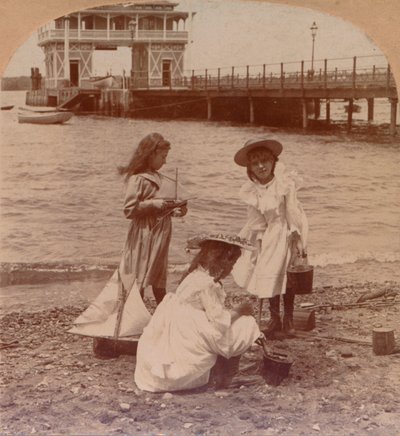 Playing on the Beach c1900 tekijältä Keystone View Company