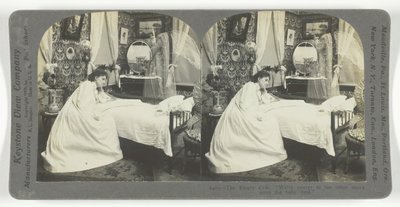 Tyhjä sänky. Olemme lähempänä toista rantaa siitä lähtien, kun vauva kuoli, 1899. tekijältä Keystone View Company