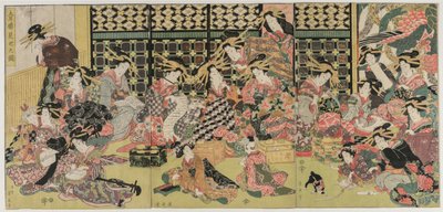 Kuva katselmuksesta Pleasure Quartersissa, 1810-luku. tekijältä Kikugawa Eizan