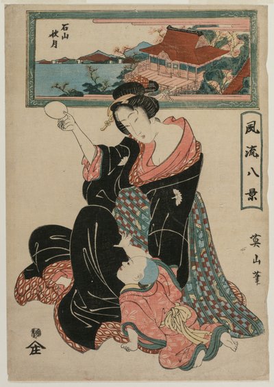 Autumn Moon at the Temple Ishiyamadera sarjasta Fashionable Eight Views, c. 1814-17. tekijältä Kikugawa Eizan