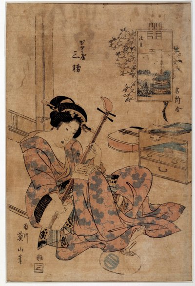 Japanin taide: muusikko. Eizan Kikugawan (1787-1867) grafiikkaa 1700-luvulta Rennes, Musee des Beaux Arts tekijältä Kikukawa Eizan
