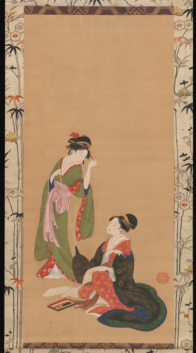 Kurtisaanit parodioivat Kanzania ja Jittokua, 1700-luvun loppu - 1800-luvun alku. tekijältä Kinpusha Toyomaro