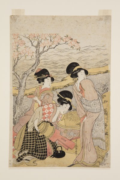 Sake-bileet meren rannalla (värillinen puupainatus) tekijältä Kitagawa Utamaro