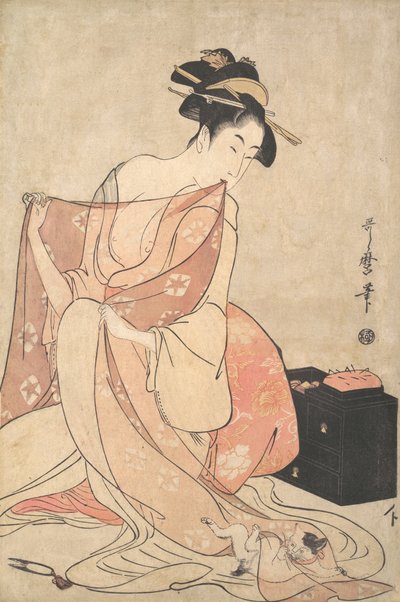 Nainen ja kissa, n. 1793-94. tekijältä Kitagawa Utamaro