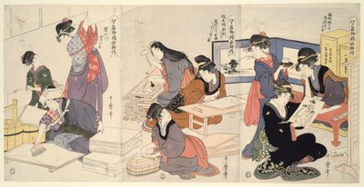 Taiteilija, Block Carver, koon soveltaminen (Eshi, hangashi, dosa-biki), sarjasta The Cultivation of Brocade Prints, kuuluisa Edon tuote (Edo meibutsu nishiki-e kosaku) tekijältä Kitagawa Utamaro