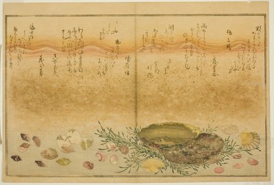 Chidori - ulkona, kipu - ulkona, abalone, liiku - ulkona, simpukat - ulkopuolella, on idea Allahille, latte-suojuslehdistä tekijältä Kitagawa Utamaro