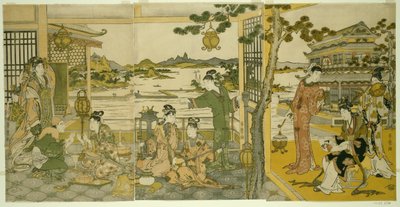 Kiinalaiset kaunottaret juhlissa tekijältä Kitagawa Utamaro