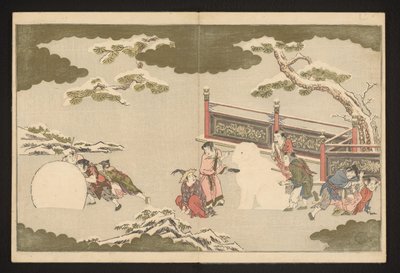 Kiinalaiset pojat leikkivät lumessa tekijältä Kitagawa Utamaro