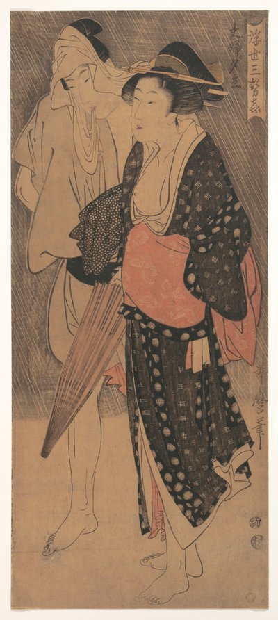 Pariskunta iltasuihkussa, n. 1800 tekijältä Kitagawa Utamaro