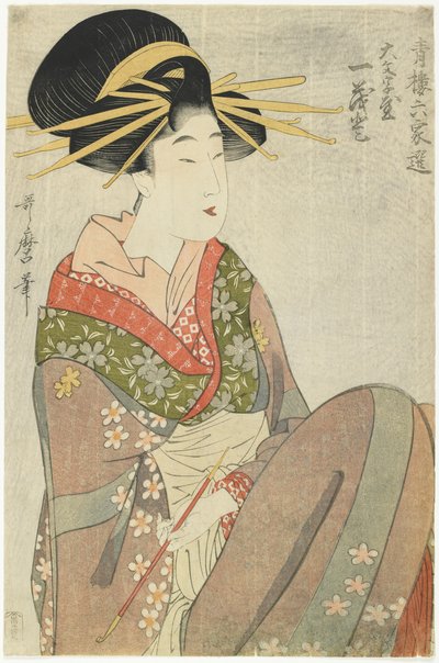 Courtesan Hitomoto of the Daimonjiya House, 1801-1802 tekijältä Kitagawa Utamaro