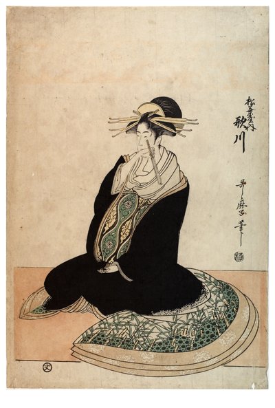 Kurtesaani Utagawa Matsubayan bordellista, n. 1758-1806 (puupainatus paperille) tekijältä Kitagawa Utamaro