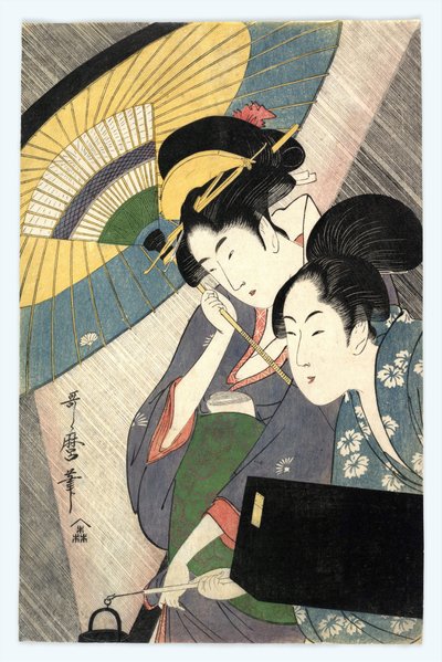Kaksi naista sateenvarjon alla - Kaksi naista sateenvarjon alla, Utamaro, Kitagawa (1753-1806) tekijältä Kitagawa Utamaro