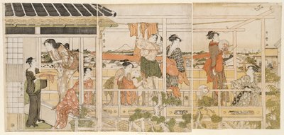 Vaatteiden kuivaus (Monohoshi) tekijältä Kitagawa Utamaro