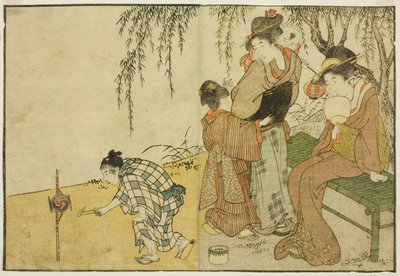 Enjoying Fireworks, kuvitetusta kirjasta "Picture Book: Flowers of the Four Seasons (Ehon shiki no hana)," voi. 1 tekijältä Kitagawa Utamaro