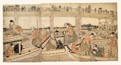 Kalastusveneitä verkkoineen Ryōgoku-sillan alla tekijältä Kitagawa Utamaro