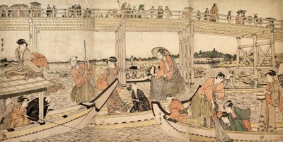 Kalastusveneet verkoilla Ryogokun sillan alla, 1790-luku. tekijältä Kitagawa Utamaro
