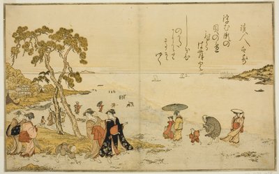 Gathering Shells at Low Tide, kuvitetusta kirjasta "Gifts from the Ebb Tide (Shiohi no tsuto)" tekijältä Kitagawa Utamaro