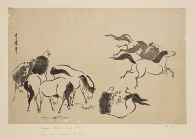 Hevoset (värillinen puupainatus) tekijältä Kitagawa Utamaro