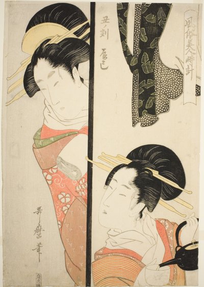 Hour of the Ox (Ushi no koku) Fukagawa Pleasure Quarter (Tatsumi), sarjasta "Kauneuden tavat ympäri vuorokauden (Fuzoku bijin tokei)" tekijältä Kitagawa Utamaro